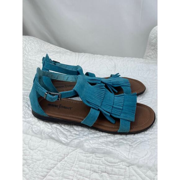 Minnetonka Women's Size 8 Blue Suede Strap Hippie Boho Vacation Sandal 10018584 - Picture 9 of 10